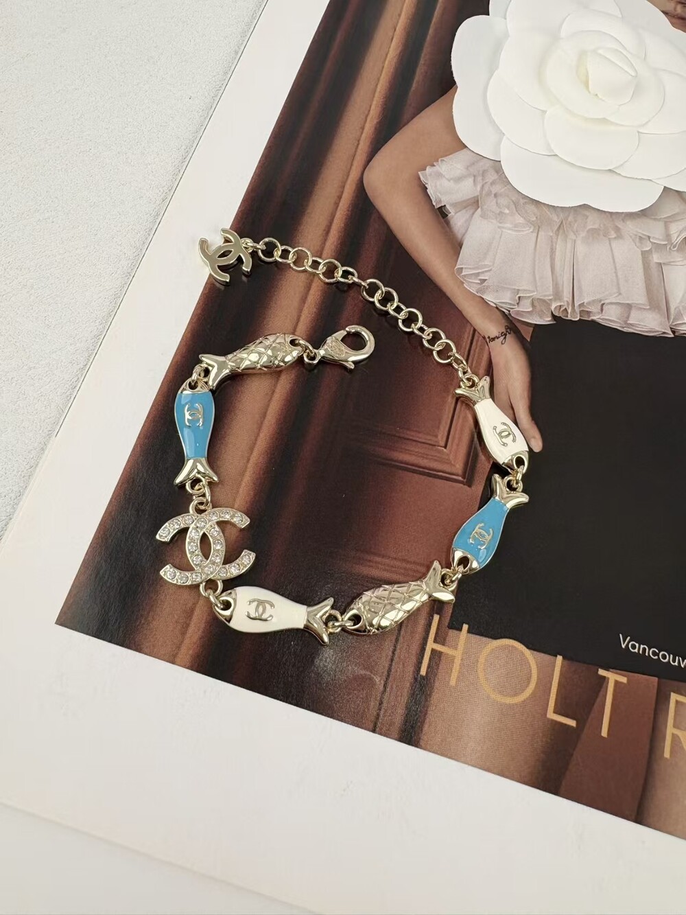 Chanel Enamel Fish & Crystal CC Gold Tone Bracelet
